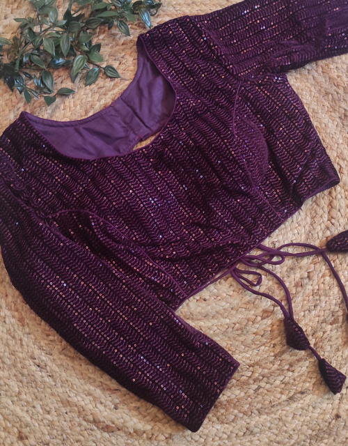 Purple Velvet Blouse with Full Sleeves - RB011