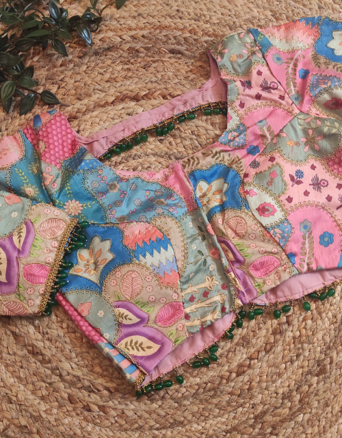 Multicolor Bangalore Silk Blouse with Hanging Beads - RB020