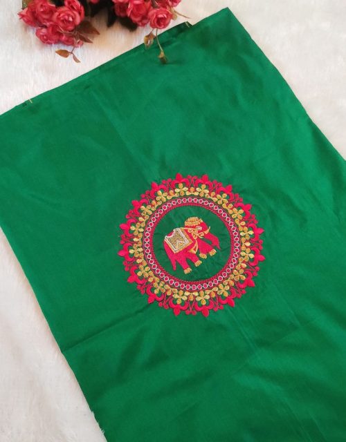 Elephant Design Blouse – Green Silk Cotton - EM012