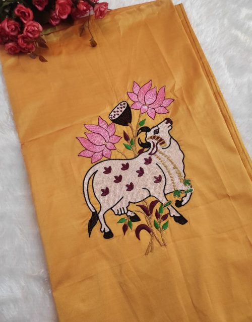 Cow Design Blouse – Yellow Silk Cotton - EM011