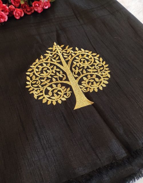 Tree Embroidery Blouse – Black Raw Silk - EM001