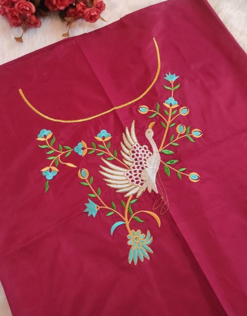 Bird Design Blouse – Maroon Silk Cotton - EM013