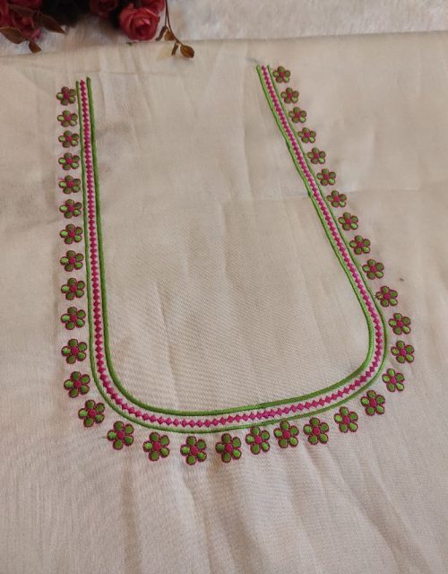 Parrot Embroidery Blouse – Half White Raw Silk - EM009