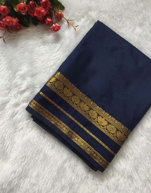 Semi Mysore Crepe (Lotus design - Navy Blue)-SM01D