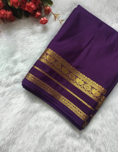 Semi Mysore Crepe (Lotus design - Purple)-SM01B