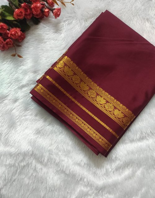 Semi Mysore Crepe (Lotus design - Maroon)-SM01C