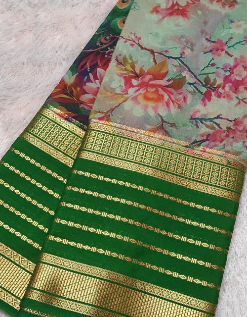 Rudrakshai Design in digital print ( green peacock digital print)-SM04A