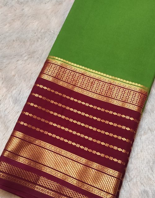Rudrakshai Design in 2-D Pattern Semi Mysore (Green with purple )-SM03C