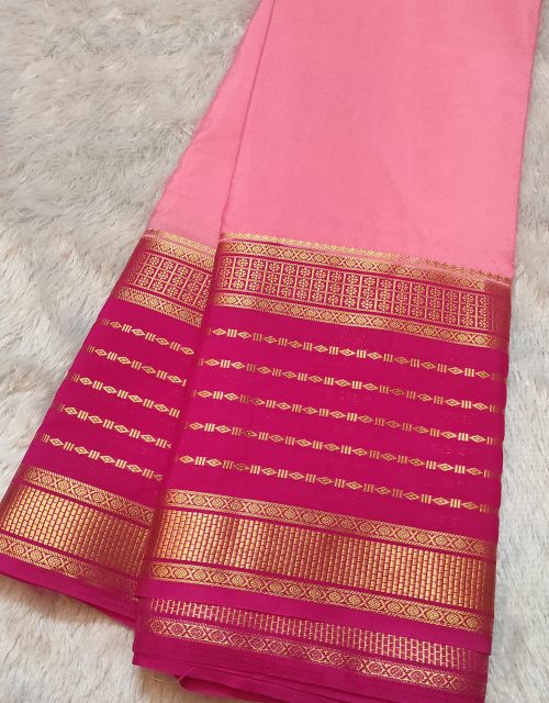 Rudrakshai Design in 2-D Pattern Semi Mysore ( Light pink with dark pink)-SM03A