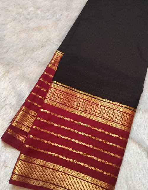 Rudrakshai Design in 2-D Pattern Semi Mysore ( Black with Maroon)-SM03B