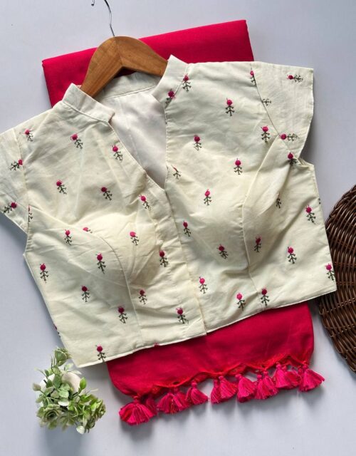 Pink color fancy khadi cotton saree with khadi cotton ready made blouse  SB011