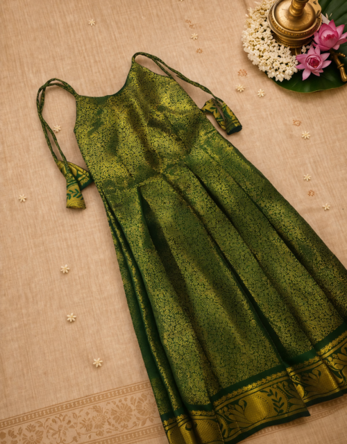 Green Brocade Ethnic Frock with Tie Knot – KP007
