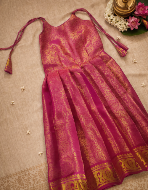 Pink Brocade Ethnic Frock with Tie Knot – KP006