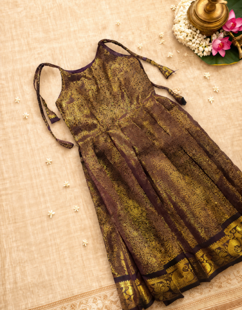 Brown Brocade Ethnic Frock with Tie Knot – KP008