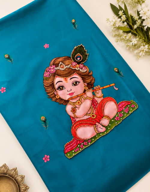 Krishna Digital Print with Maggam Work Blouse Material - EM040