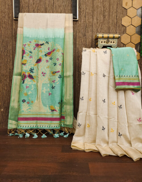 Soft muga cotton saree with zari weaving work - KC006