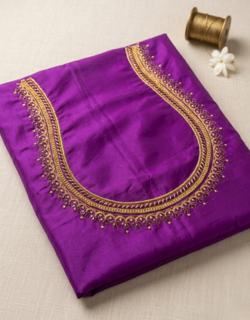 Purple Elegance with Stone & Gold Embroidery - EM037