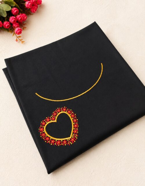Black fabric Heart embroidery with red and gold thread work - EM036