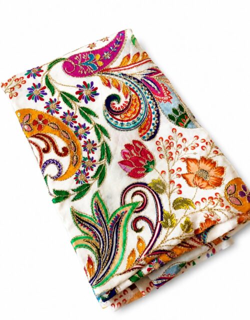 White Multicolor Embroidered with Zari Work Blouse Material - EM039