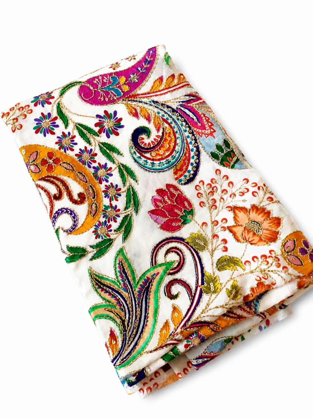 White Multicolor Embroidered with Zari Work Blouse Material - EM039