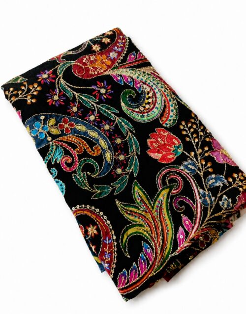 Black Multicolor Embroidered with Zari Work Blouse Material - EM038