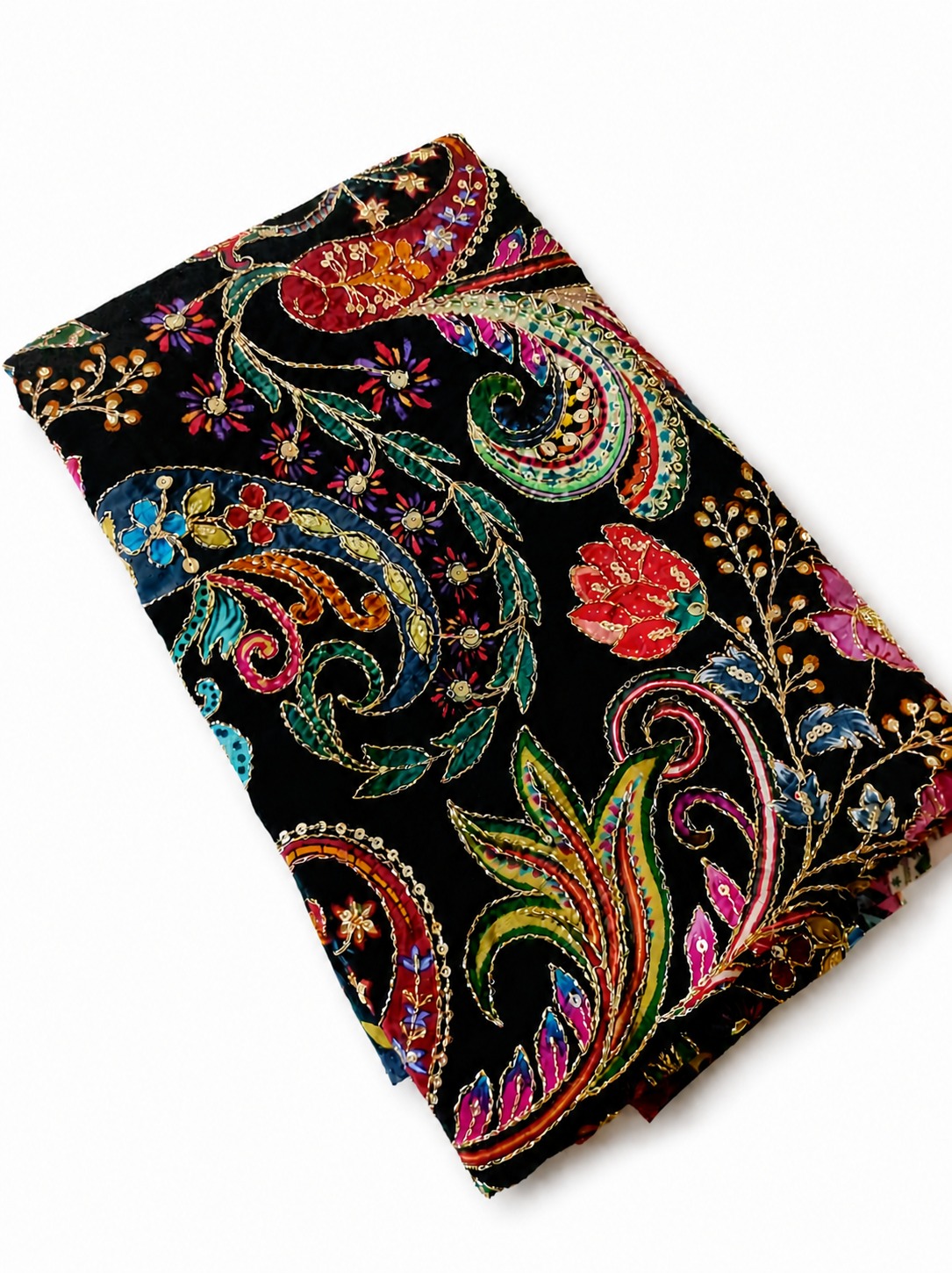 Black Multicolor Embroidered with Zari Work Blouse Material - EM038