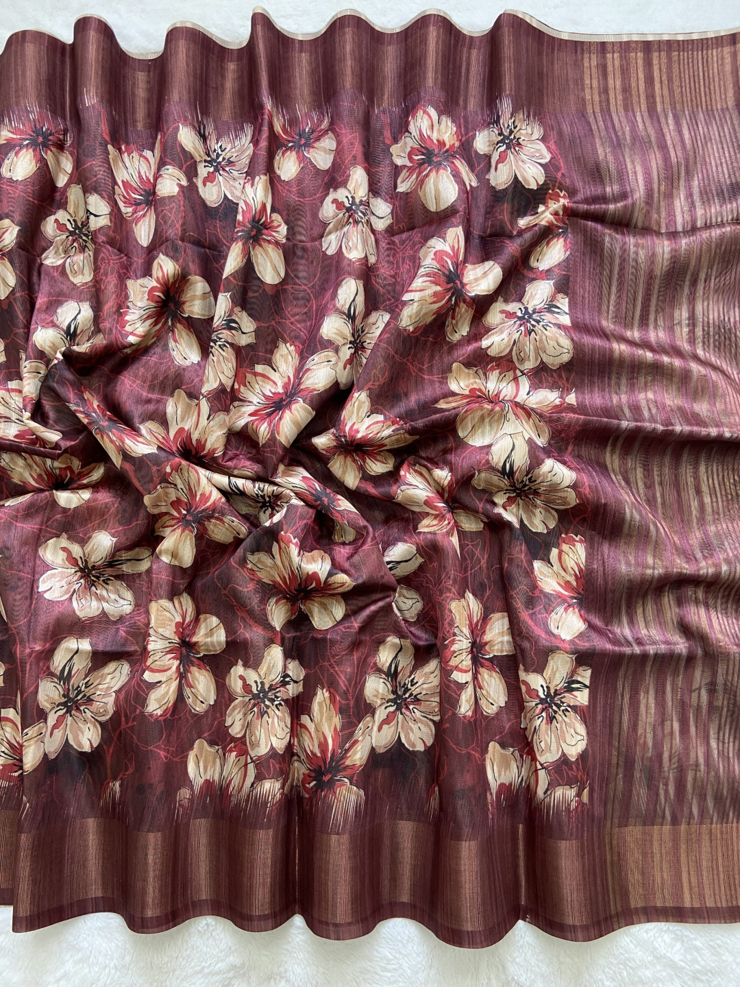 Magenta color soft tussar silk saree with digital printed and zari weaving work - KC012 - Image 2