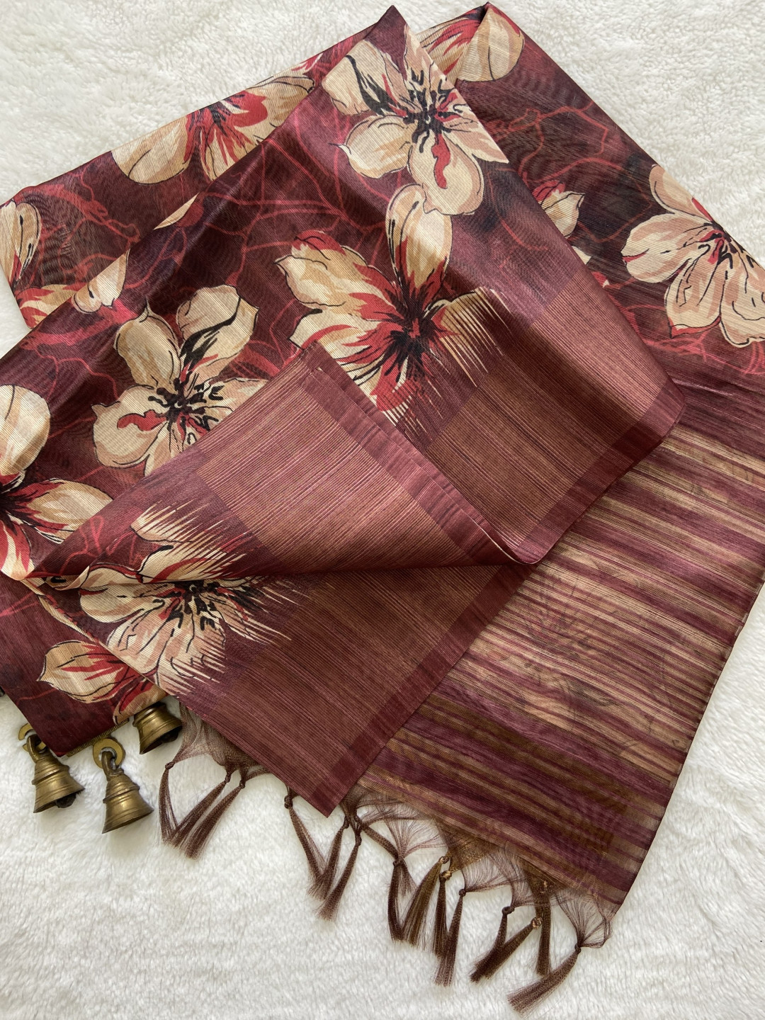 Magenta color soft tussar silk saree with digital printed and zari weaving work - KC012