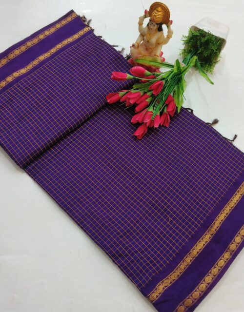 Checked Cotton Saree with Zari Border - KC014