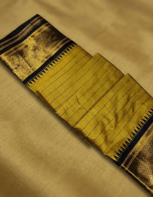 Golden Paithani Silk Saree with Temple Border – KC017
